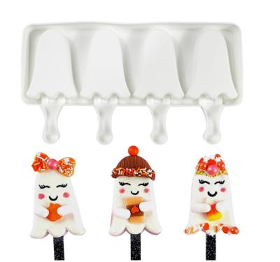 China Viable DIY Halloween Ghost Cartoon Ice Cream Mold Kids Food Supplement Silicone Ice Cream Stick Ice Mold for sale