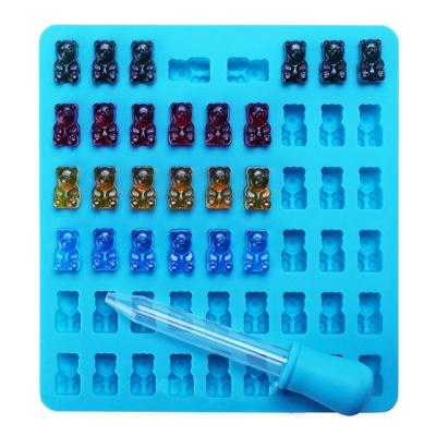 China 50 Holes Sustainable Bear Silicone Gummy Ice Tray with Dropper Silicone Bear Ice Tray Candy Mold for sale