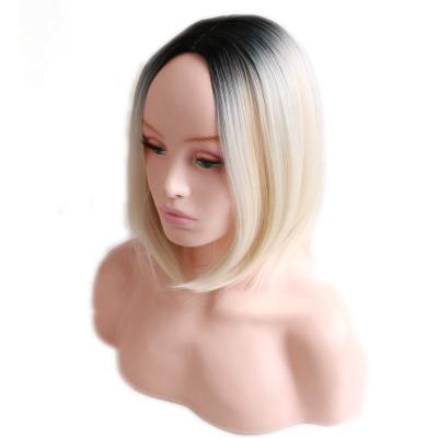 China Silky Straight Short Cheap Wig Synthetic Hair Hair Wigs For Women 12 Inch Blonde Ombre Heat Resistant Lead Color Synthetic Wig for sale