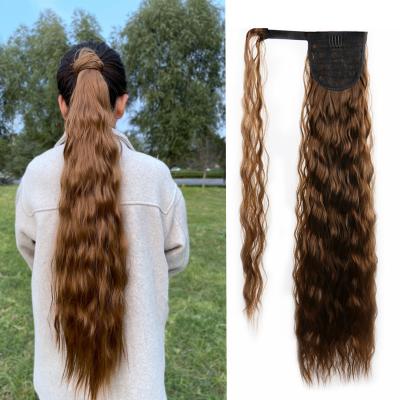 China Superb Wholesale Synthetic Fiber Long Wrap Around Ponytail Afro Kinky Curly Synthetic Drawstring Hair Ponytails for sale