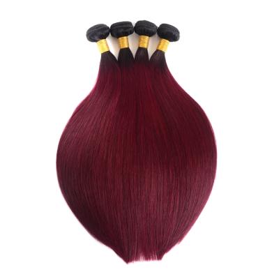 China No Shedding Cheap Malaysian 1B/Burgundy Ombre Hair Weave Bundles Ombre Hair Extensions Weft for sale