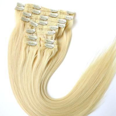 China Russian Blonde Straight Virgin Remy Human Hair Double Drawn Private Label Colored Clip In Hair Extensions for sale