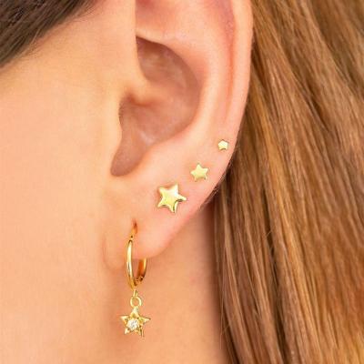 China FASHIONABLE Elegant Bling CZ Gold Plated Stud Earring Star Circle Earrings Set Jewelry For Women for sale