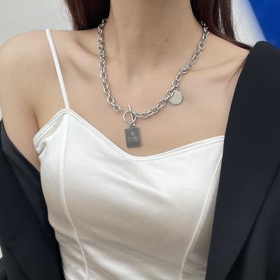 China New Design Fashion Chain Necklace Stainless Steel Punk Square Letter Cuban Pendant Hip Hop Necklaces for sale