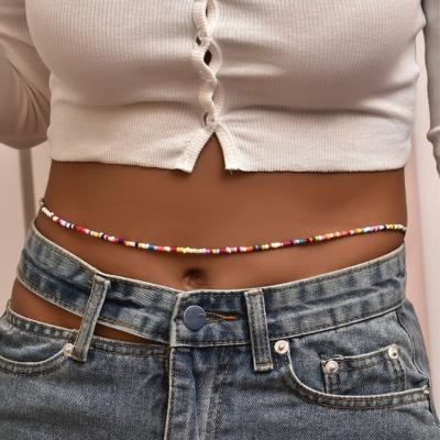 China BOHEMIA Beads Belly Chains Jewelry Bohemia Style Body Elastic Colorful Rice Bead Waist Chain for sale