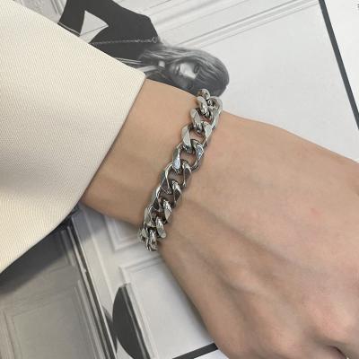 China Punk Cuban Bracelet Chunky Thick Stainless Steel Miami Chain Bracelet Bangle For Women Men Jewelry Accessories for sale