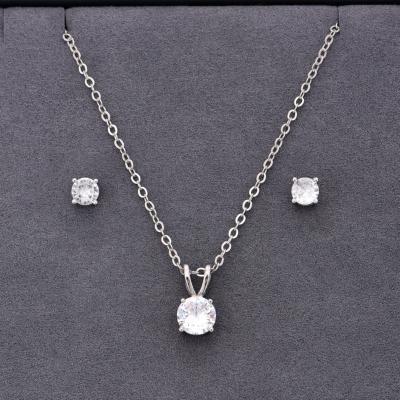 China Vintage Sparkle Cushion Cut Chain Set CZ Diamond Bridal Wedding Jewelry Set Stainless Steel Zircon Necklace Earring for sale