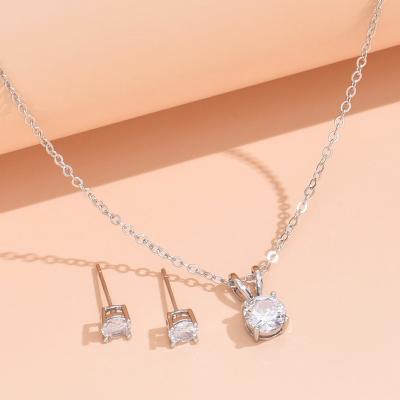 China Vintage Stainless Steel Girls Chain Ladies Customized Cubic Wedding Bridal Earring Necklace Zircon Jewelry Sets for sale