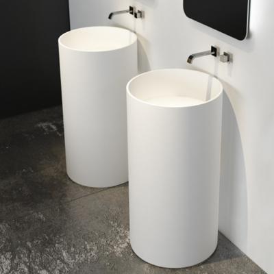 China Without Sliding Bar Circular Matte White Color Resin Bathroom Basin Counter Top Stone Basin for sale