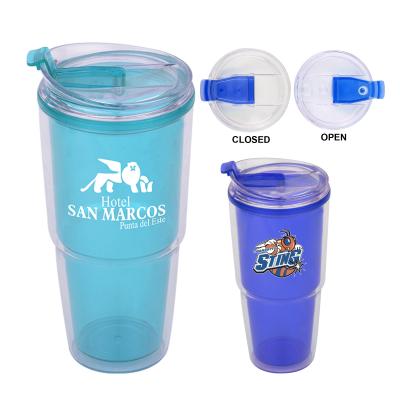 China Sustainable Hot Sale Goods 23 Ounce Plastic Cup 650ml Double Wall Custom Printing Coffee Drinking Mug Pick Up To Match Lids for sale