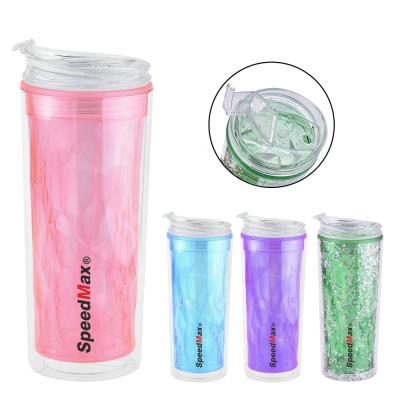 China Promotional Gifts BPA Free Wall Viable Double 450ml Tumbler Cup Durable Drinking Cup Plastic Tumbler With Lid for sale