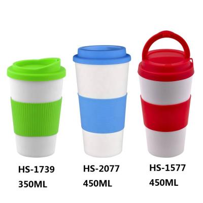 China Sustainable Plastic Fiber Cup BPA Free Disposable Coffee Cup Disposable Eco-Friendly Cup With Silicone Lid And Wrap for sale