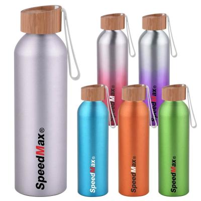 China New Style Sustainable Nature Bamboo Lid Drinking Bottle 600ml Metal Aluminum Water Bottle Sports Goods Custom Logo Printing for sale