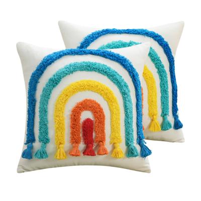 China 2022 Style Viable Rainbow Boho Celebration Christmas Tassel Tile Ornate Cushion Cover for sale