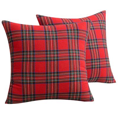 China 2022 Red Viable Style British Grid Stock Celebration Christmas Tartan Plaid Tile Case Cushion Cover for sale