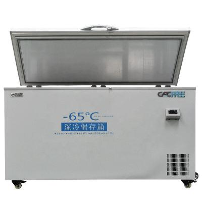 China Single-temperature -60C 420L Large Capacity Seafood Meat Seafood Ultra Low Chest Freezer For High Grade Beef for sale