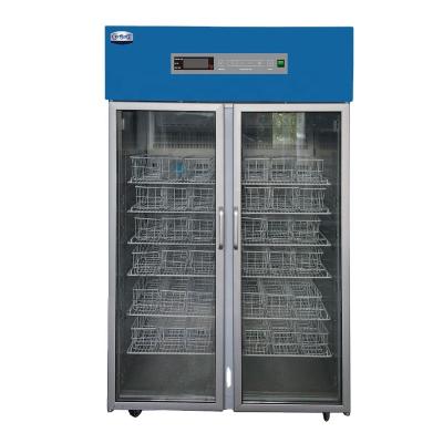 China Large Glass Two Door Refrigerator Blood Bank Pharmaceutical Refrigerator With CFDA 760 L for sale