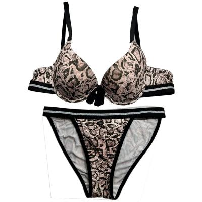 China QUICK DRY Women Bra And Panty Sets European classic  Very sexy snake skin pattern printed tied with bow rubber band underwear sets for sale