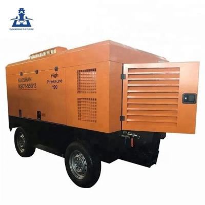 China 2023 OIL-LESS Diesel KSCY-550/13 Towing Behind Moving 13bar Screw Mining Air Compressor For Russia for sale