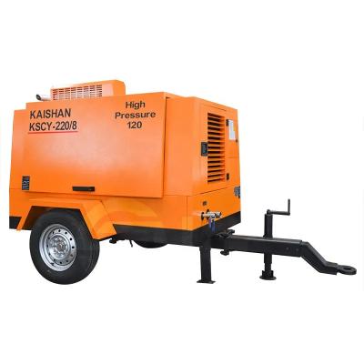 China OIL-LESS Mobile Diesel Engine High Pressure Screw 7.5kw 55kw 132kw 6 m3/min 8 Bar Air Compressor for Well Drilling for sale