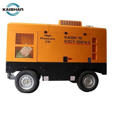 China OIL-LESS Kaishan 8bar 12bar 20bar diesel engine portable screw air compressor for digging for sale