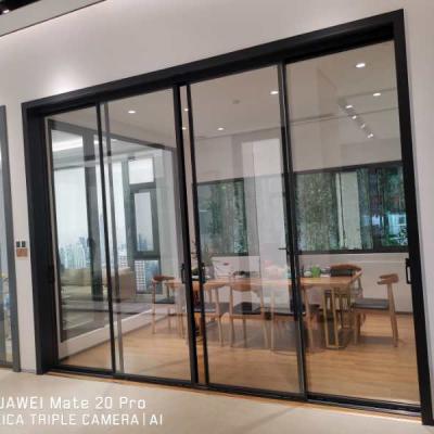 China Modern Slim View Aluminum Sliding Slide And Double Shape Doors Glass Door for sale