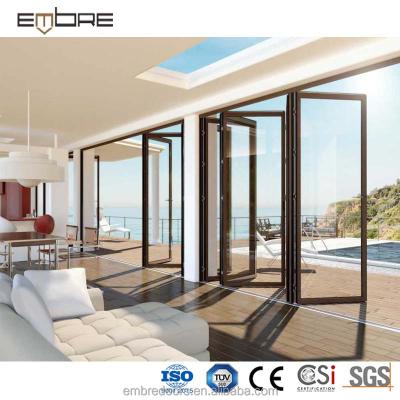 China Bedroom Aluminum Wood Glass Door Folding Folding Glass Door for sale