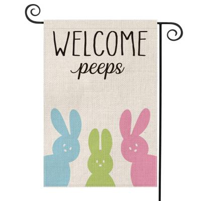 China Embroidered/Printed 12.5x18 Inch Double Sided Happy Bunny Design Easter Burlap Garden Flag for sale