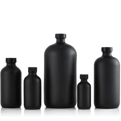 China 15ml Boston Round Bottle Boston Round Glass Cosmetic Bottle Frosted Black Boston Bottle for sale