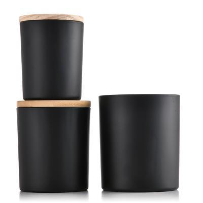 China Home Decoration 430ml Frosted Matte Black Glass Candle Jar Press Candle Holder Glass Jars For Candle for sale