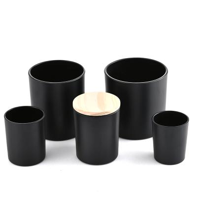 China ECO-frendly 430ml frosted matte black glass candle holder press candle jar frosted glass candle jar with lid for sale