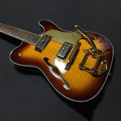 China Custom Cheap China OEM 6 String Maple Tele Vibrato Solo Hollowbody Flamed Electric Guitar B5 for sale