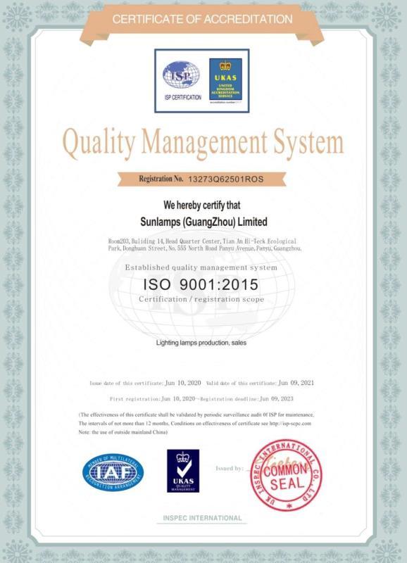 ISO9001 - Guangzhou Sunlamps Limited