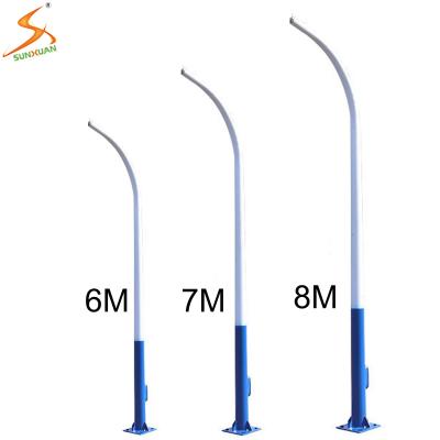 China 6M Bending Single Arm Style Lighting Aluminum LED Street Lights Pole Hot Galvanized Steel Solar Pole Design for sale