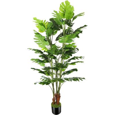 China Natural Touch Wholesale Faux Tropical Split Leaf Palm Large Artificial Bonsai Trees For Indoor Outdoor Decoration for sale