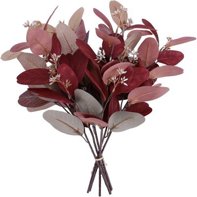 China Touch natural wholesale home decoration silk large artificial eucalyptus tree leaves for wedding for sale