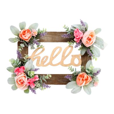 China Hot Sale SYWA69 Wedding Living Room Artificial Flowers Wooden Photo Frame Hanging Floral Decoration Pendant for sale