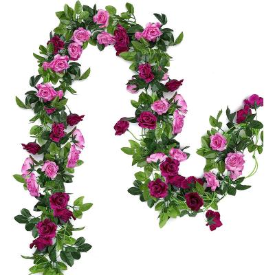 China Silk Rose Vines Flower Wall Decorative Artificial Hanging Beautiful Colorful Fake Flower Plant for Garden Wall Decor for sale