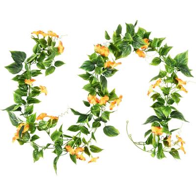 China Wholesale Colorful Silk Yellow Beautiful Flower Garland Greenery Wall Hanging Artificial Green Plant Decor for sale