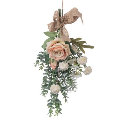 China Rose Flower Home Hanging Decoration Wreath Wall Garland Decoration Spring Wedding Hanging Home Wreath CF01062 for sale