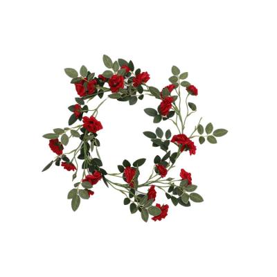 China XY-43090 Flower Garland Artificial Rose Vine With Green Leaves Flower For Home Wall Hang Indoor Outdoor Wedding Party Decorations for sale