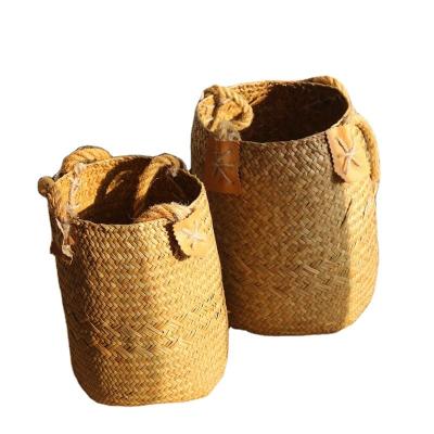 China Sustainable Natural Seaweed Flower Handmade Basket For Home Decoration Basket With Handle for sale