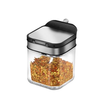 China Food Grade Simple Viable Spice Storage Organizer Glass Seasnong Jar Seasoning Container With 304 SS Lid for sale