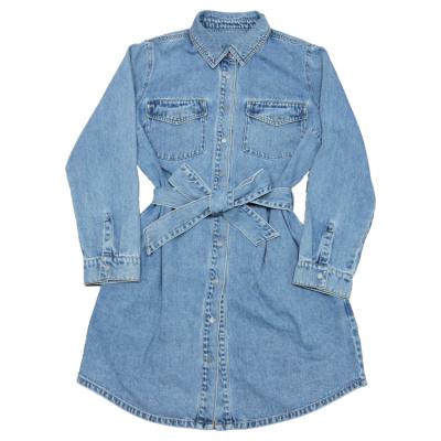 China Wholesale Hot Selling Fashion Anti-Static Buttoned Pocket Long Sleeve Autumn Women Denim Fringed Dress for sale