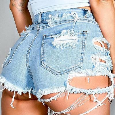 China Brocken Hole Summer Style Breathable Joggers Shorts Jeans With Hole Lady Zipped Button Tassel Denim Pocket Fringed Vintage Ripped Shorts 2023 for sale