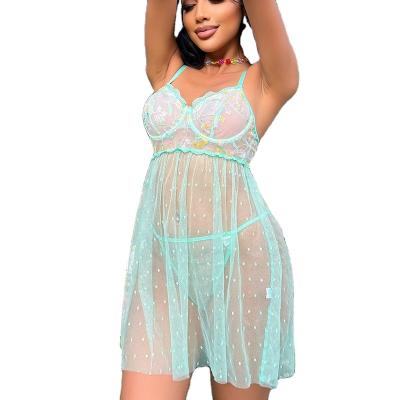 China 2022 new softly strap suspender skirt perspective mesh stitching dress sexy back low-cut border to send panties for women for sale