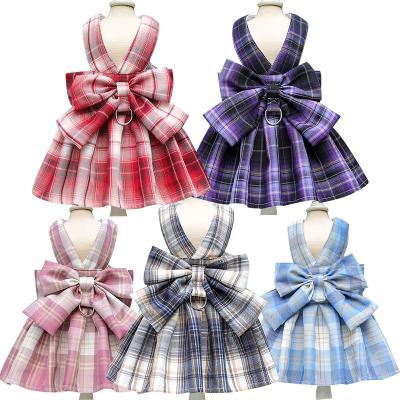 China Wholesale Custom Stocked Plaid Vest Traction Clothes Pet Skirt Harness Traction Rope Set for sale