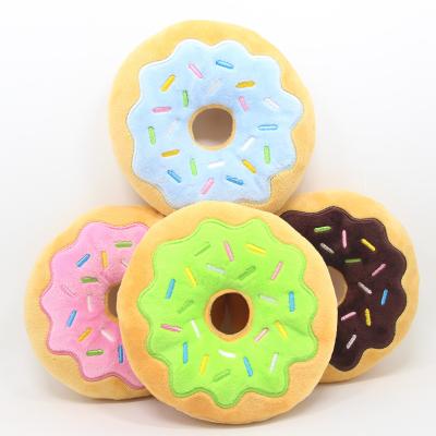 China New Viable Wholesale Donut Plush Toy Bite Resistant Chew Squeaker Pet Voice Toy for sale