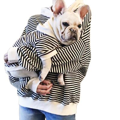 China New Viable Dog Clothes Beautiful Cotton Autumn Stripe Hoodie Pet Coat and Owner Loungewear for sale