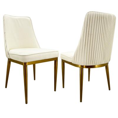 China Gold Plated Comfortable Nordic PU Upholstered Gold Plated Metal Legs Dining Chairs for sale